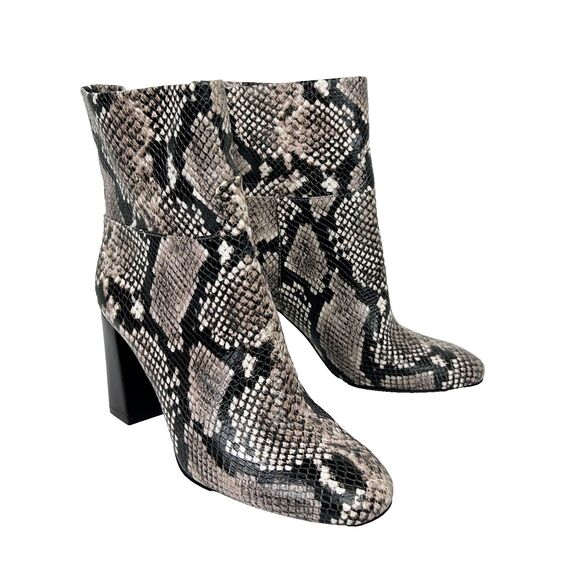 Tory Burch Devon Ankle Boots Cream Black Snake Print Leather High Heel Booties 9 - Picture 2 of 13